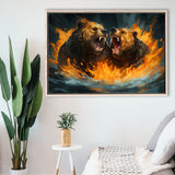 Couple Bear Battle Framed Canvas Prints Wall Art Home Decor, Painting Canvas, Floating Frame