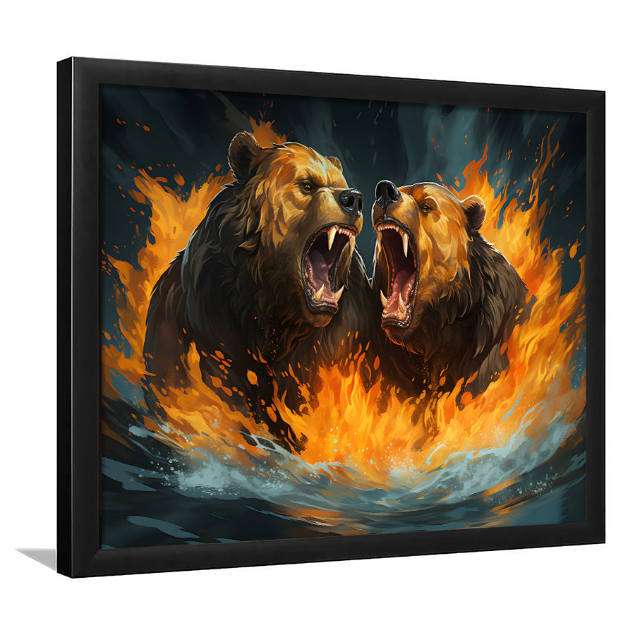 Couple Bear Battle Framed Art Prints Wall Decor, Painting Art, Framed Picture