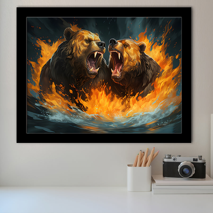 Couple Bear Battle Framed Art Prints Wall Decor, Painting Art, Framed Picture