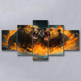 Couple Bear Battle 5 Panels Canvas Prints Wall Art Home Decor, Large Mixed Canvas
