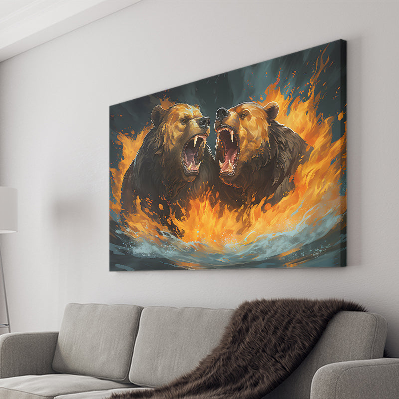 Couple Bear Battle Canvas Prints Wall Art Home Decor, Painting Canvas, Living Room Wall Decor