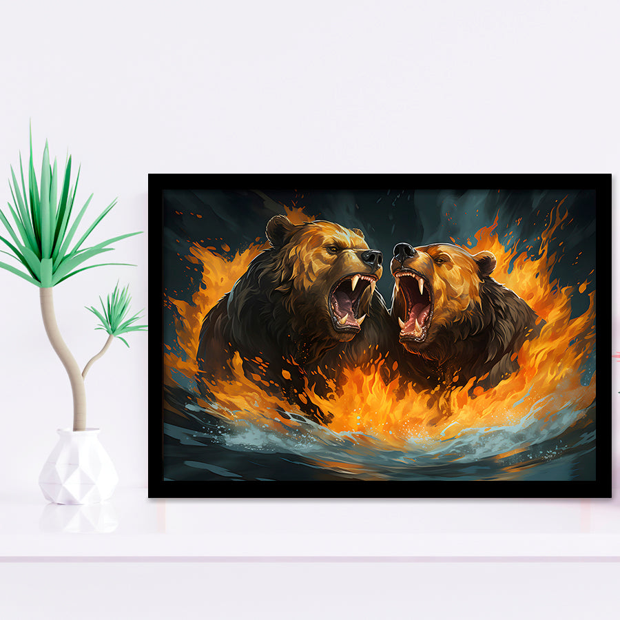 Couple Bear Battle Framed Art Prints Wall Decor, Painting Art, Framed Picture