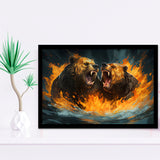 Couple Bear Battle Framed Art Prints Wall Decor, Painting Art, Framed Picture