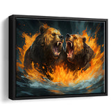 Couple Bear Battle Framed Canvas Prints Wall Art Home Decor, Painting Canvas, Floating Frame