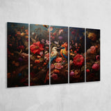 Couple Bird And Flower, 5 Panel B Canvas Prints Wall Art, Extra Large Canvas Decor