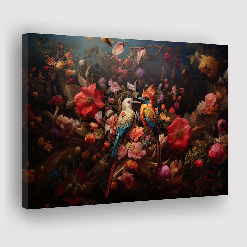 Couple Bird And Flower Canvas Prints Wall Art, Home Living Room Decor, Large Canvas