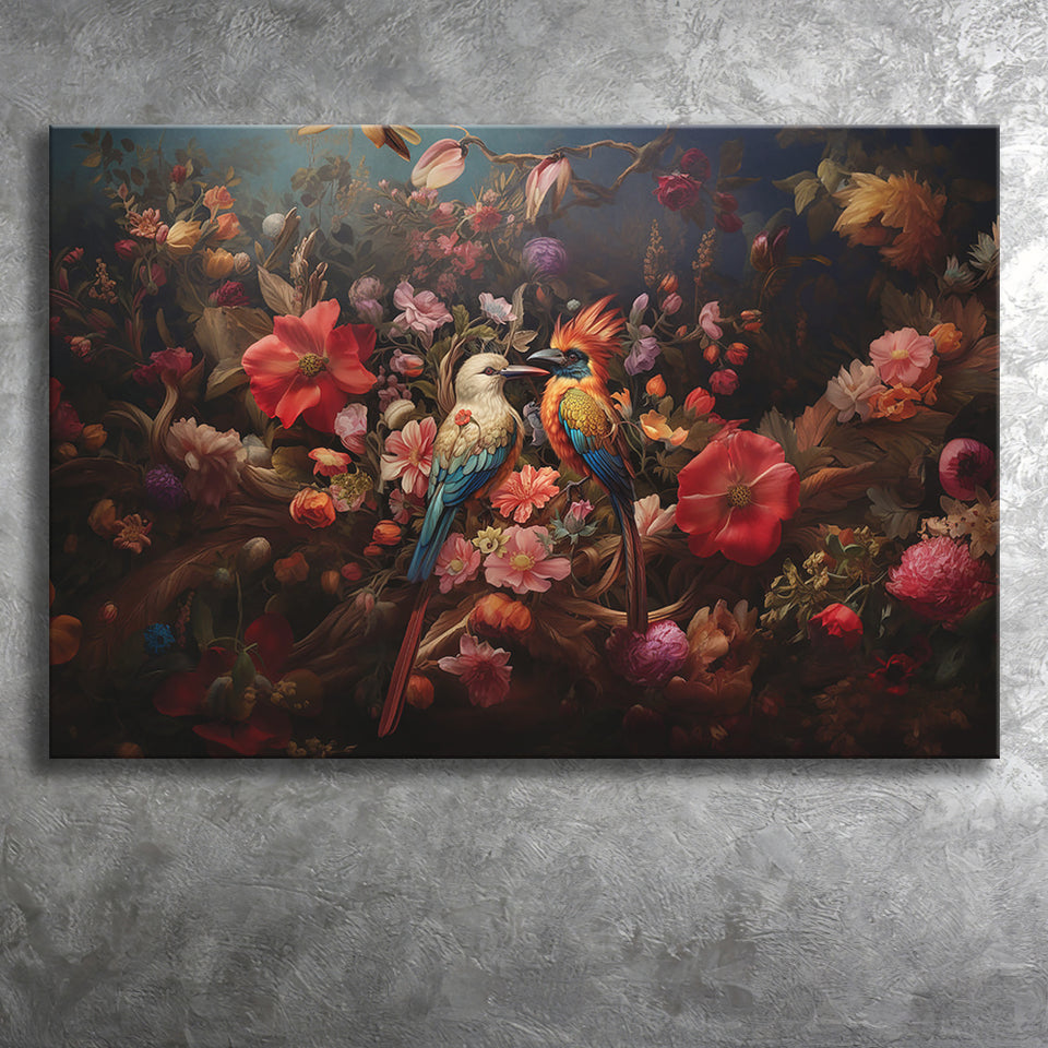 Couple Bird And Flower Canvas Prints Wall Art, Home Living Room Decor, Large Canvas