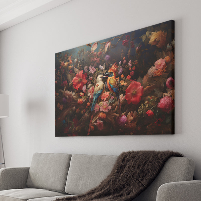 Couple Bird And Flower Canvas Prints Wall Art, Home Living Room Decor, Large Canvas