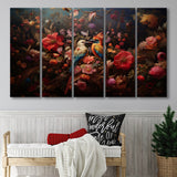 Couple Bird And Flower, 5 Panel B Canvas Prints Wall Art, Extra Large Canvas Decor