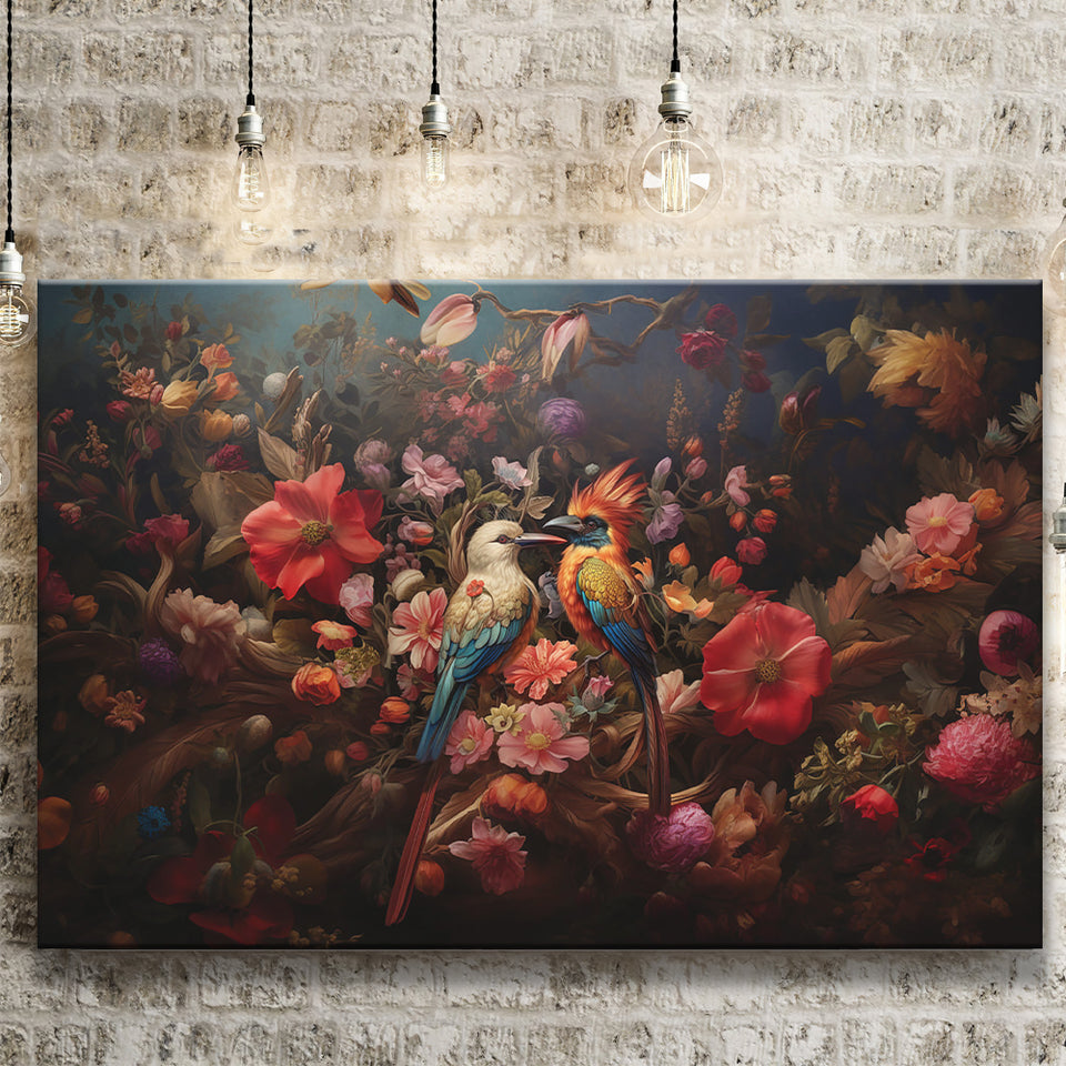 Couple Bird And Flower Canvas Prints Wall Art, Home Living Room Decor, Large Canvas
