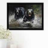 Couple Black Bear Framed Canvas Prints Wall Art Home Decor, Painting Canvas, Floating Frame
