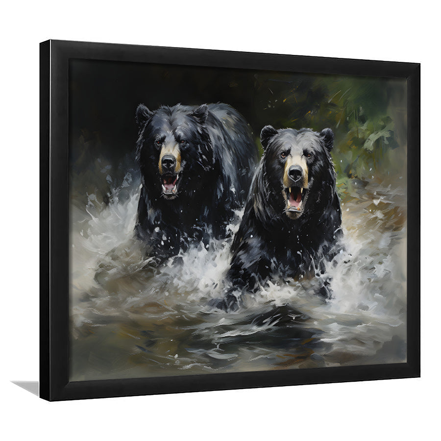 Couple Black Bear Framed Art Prints Wall Decor, Painting Art, Framed Picture
