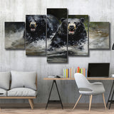 Couple Black Bear 5 Panels Canvas Prints Wall Art Home Decor, Large Mixed Canvas