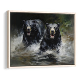 Couple Black Bear Framed Canvas Prints Wall Art Home Decor, Painting Canvas, Floating Frame