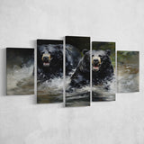 Couple Black Bear 5 Panels Canvas Prints Wall Art Home Decor, Large Mixed Canvas