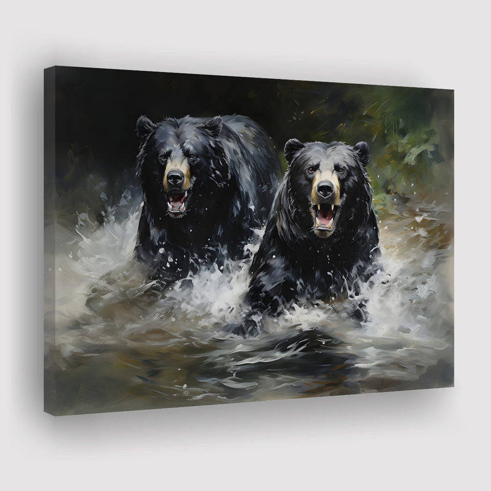Couple Black Bear Canvas Prints Wall Art Home Decor, Painting Canvas, Living Room Wall Decor
