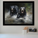 Couple Black Bear Framed Art Prints Wall Decor, Painting Art, Framed Picture