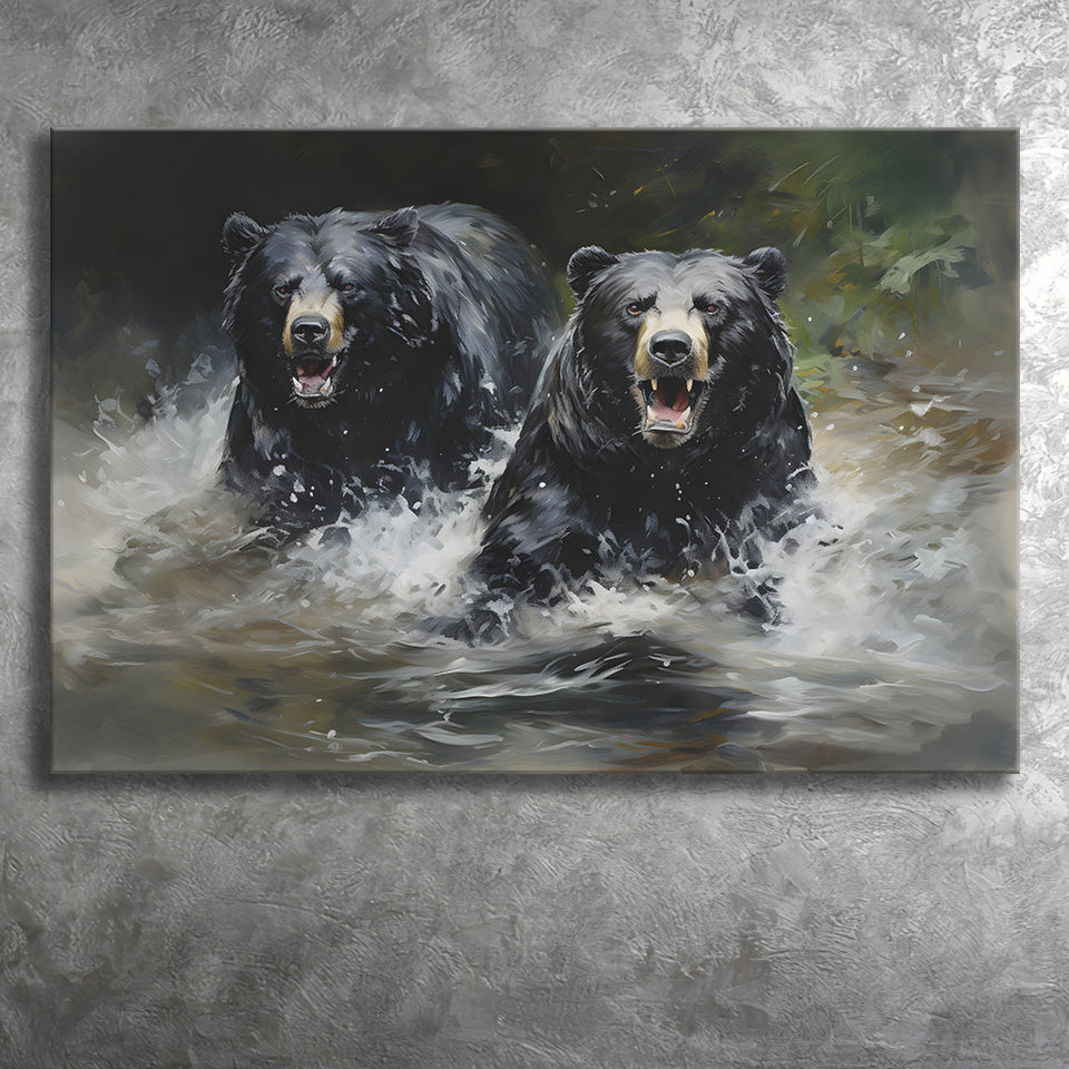 Couple Black Bear Canvas Prints Wall Art Home Decor, Painting Canvas, Living Room Wall Decor