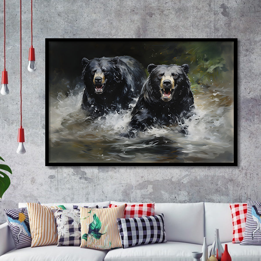 Couple Black Bear Framed Art Prints Wall Decor, Painting Art, Framed Picture