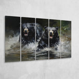 Couple Black Bear 5 Panels B Canvas Prints Wall Art Home Decor, Extra Large Canvas