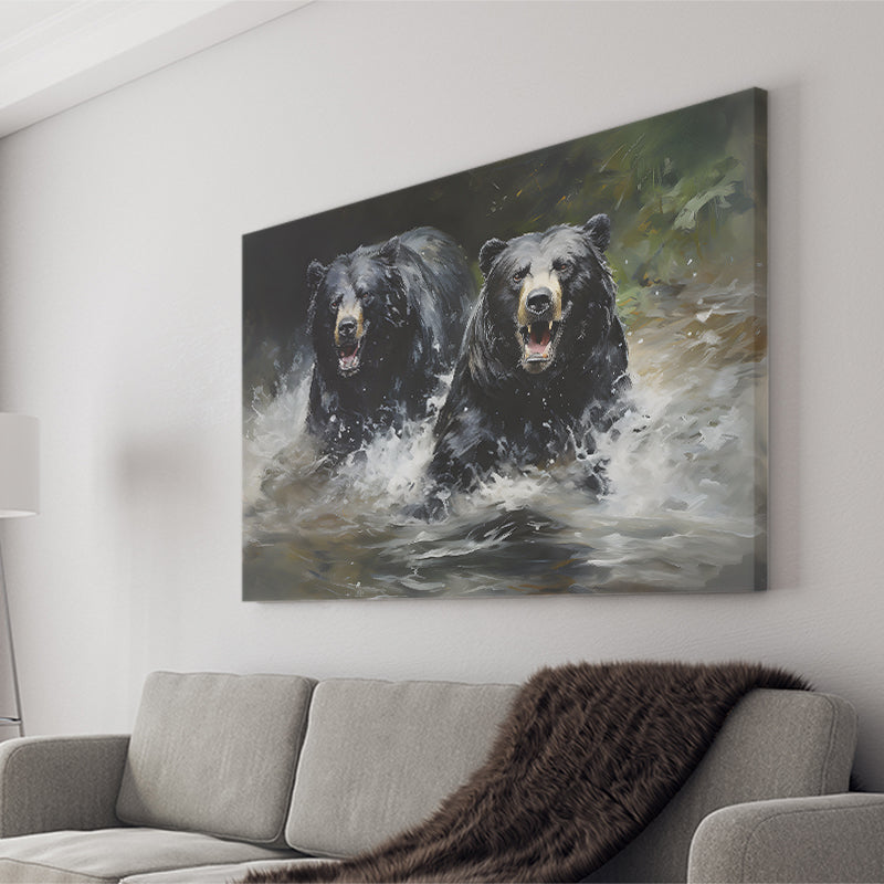 Couple Black Bear Canvas Prints Wall Art Home Decor, Painting Canvas, Living Room Wall Decor