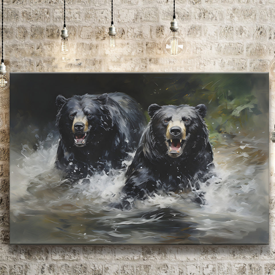 Couple Black Bear Canvas Prints Wall Art Home Decor, Painting Canvas, Living Room Wall Decor