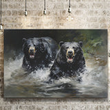 Couple Black Bear Canvas Prints Wall Art Home Decor, Painting Canvas, Living Room Wall Decor