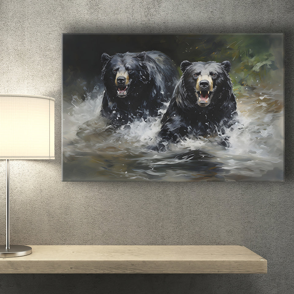 Couple Black Bear Canvas Prints Wall Art Home Decor, Painting Canvas, Living Room Wall Decor