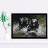 Couple Black Bear Framed Art Prints Wall Decor, Painting Art, Framed Picture