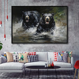Couple Black Bear Framed Canvas Prints Wall Art Home Decor, Painting Canvas, Floating Frame