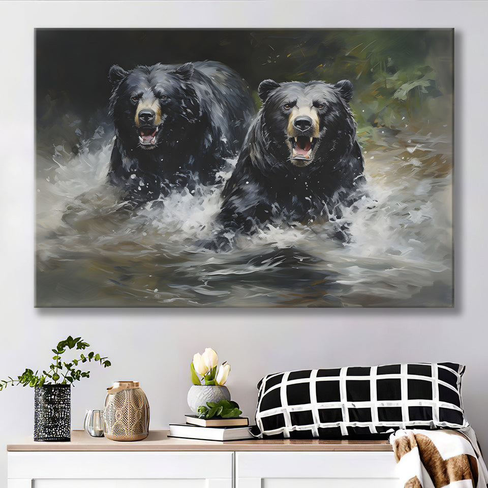 Couple Black Bear Canvas Prints Wall Art Home Decor, Painting Canvas, Living Room Wall Decor