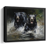 Couple Black Bear Framed Canvas Prints Wall Art Home Decor, Painting Canvas, Floating Frame