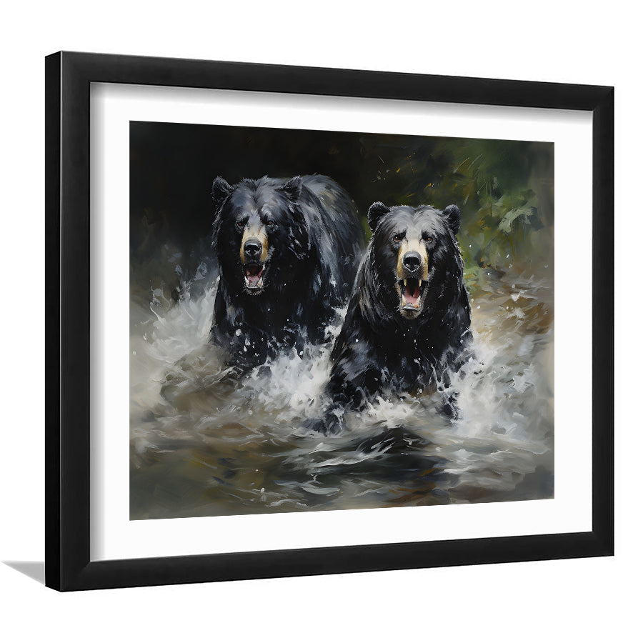 Couple Black Bear Framed Art Prints Wall Art Home Decor, Painting Art,  White Border