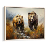 Couple Brown Bear Hunting Framed Canvas Prints Wall Art Home Decor, Painting Canvas, Floating Frame