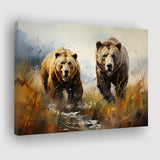 Couple Brown Bear Hunting Canvas Prints Wall Art Home Decor, Painting Canvas, Living Room Wall Decor
