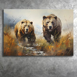 Couple Brown Bear Hunting Canvas Prints Wall Art Home Decor, Painting Canvas, Living Room Wall Decor