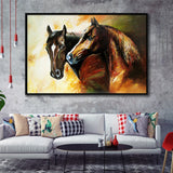 Couple Horses, Pair-Horses-Oil-Painting Framed Canvas Prints Wall Art Home Decor,Floating Frame