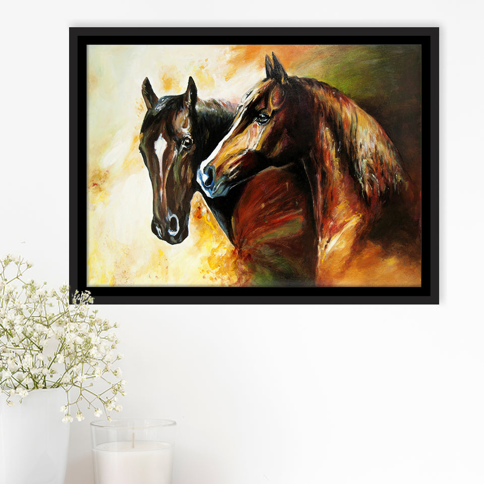 Couple Horses, Pair-Horses-Oil-Painting Framed Canvas Prints Wall Art Home Decor,Floating Frame