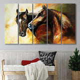 Couple Horses, Pair Horses Oil Painting Larger Canvas Art, 5 Piece Canvas Prints Wall Art Decor
