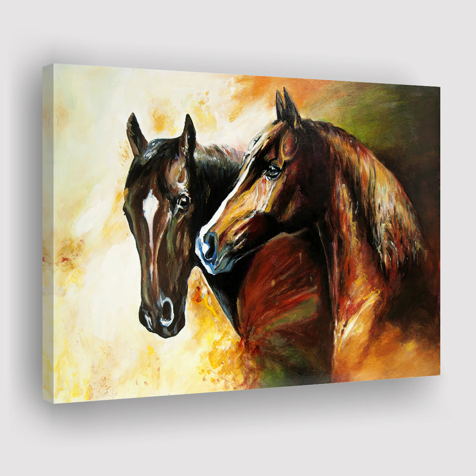 Couple Horses, Pair-Horses-Oil-Painting Canvas Prints Wall Art Home Decor