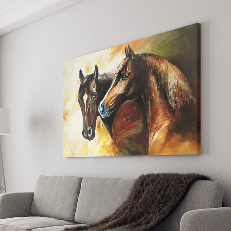 Couple Horses, Pair-Horses-Oil-Painting Canvas Prints Wall Art Home Decor