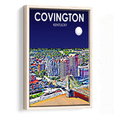 Covington KY Art Night Landscape, Large Canvas, Framed Canvas Print Wall Art Home Decor, Floating Frame