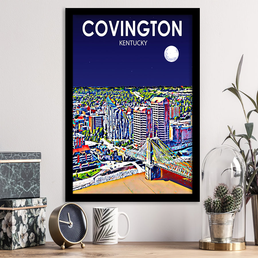 Covington KY Art Night Landscape, City Art Print, Framed Art Print Wall Art Home Decor, Framed Picture