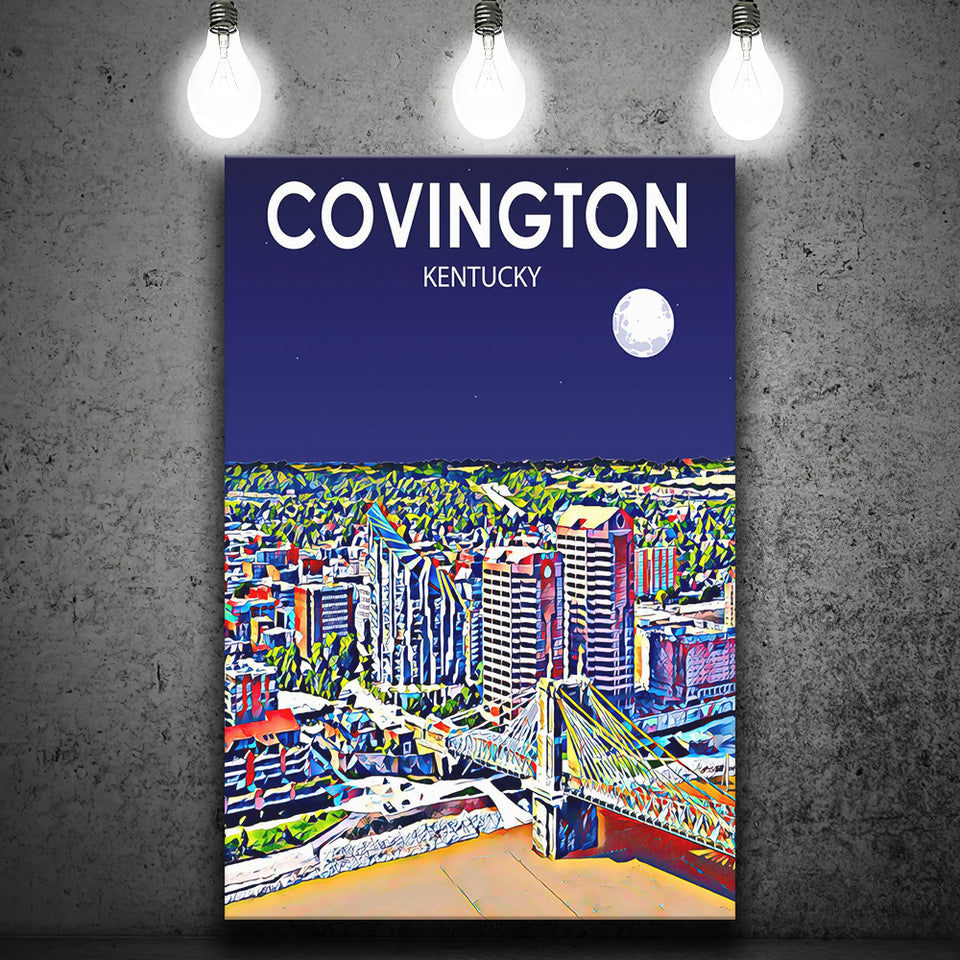 Covington KY Art Night Landscape ,City Art Print, Large Canvas, Canvas Print Wall Art Home Decor