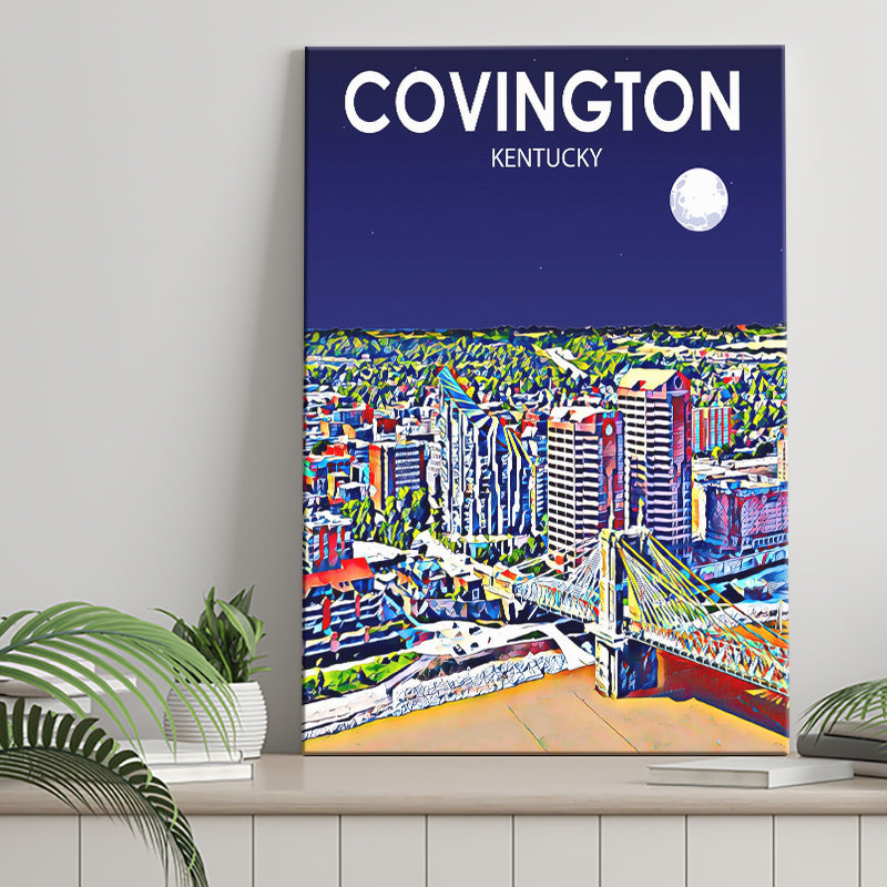 Covington KY Art Night Landscape ,City Art Print, Large Canvas, Canvas Print Wall Art Home Decor