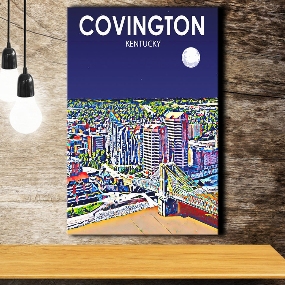 Covington KY Art Night Landscape ,City Art Print, Large Canvas, Canvas Print Wall Art Home Decor