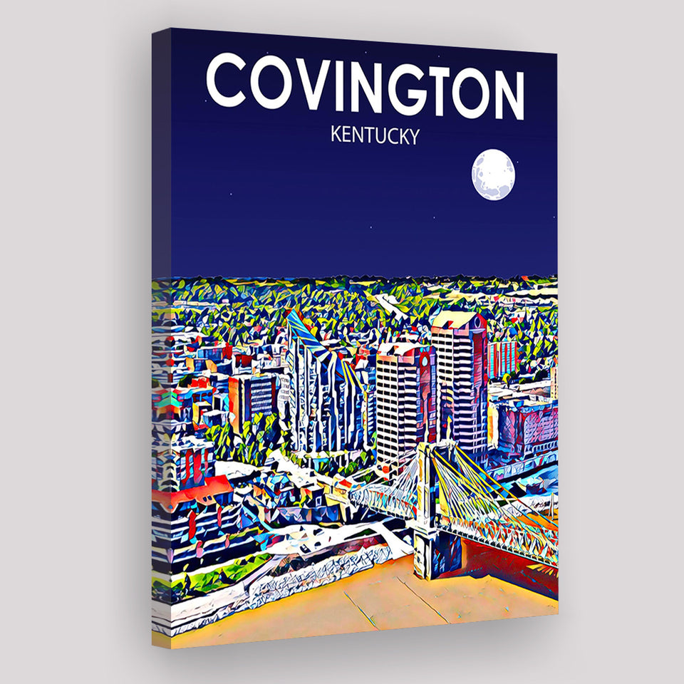 Covington KY Art Night Landscape ,City Art Print, Large Canvas, Canvas Print Wall Art Home Decor
