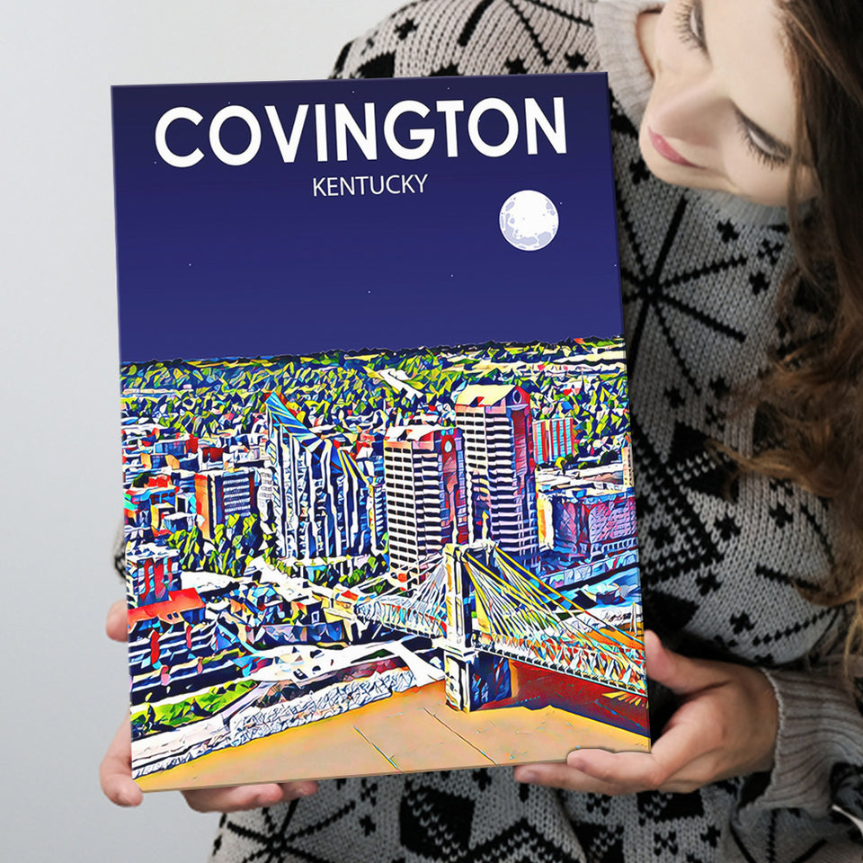 Covington KY Art Night Landscape ,City Art Print, Large Canvas, Canvas Print Wall Art Home Decor