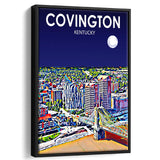 Covington KY Art Night Landscape, Large Canvas, Framed Canvas Print Wall Art Home Decor, Floating Frame
