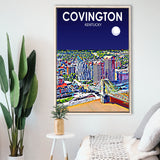 Covington KY Art Night Landscape, Large Canvas, Framed Canvas Print Wall Art Home Decor, Floating Frame